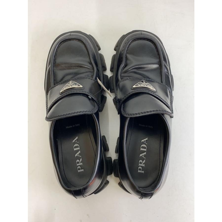 PRADA◇モノリス/ブラッシュドレザーローファー/厚底/US8.5/BLK/レザー