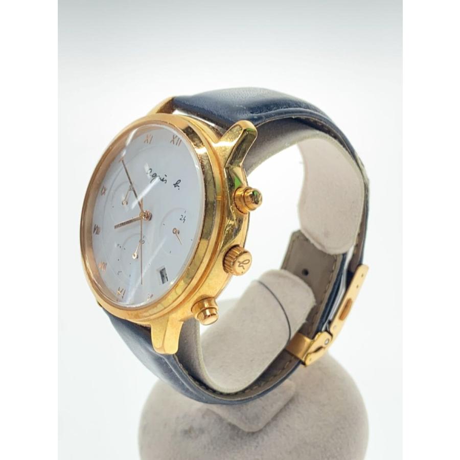 agnes b.◇ソーラー腕時計/アナログ/WHT/NVY/vr42-kdd0// : セカンド