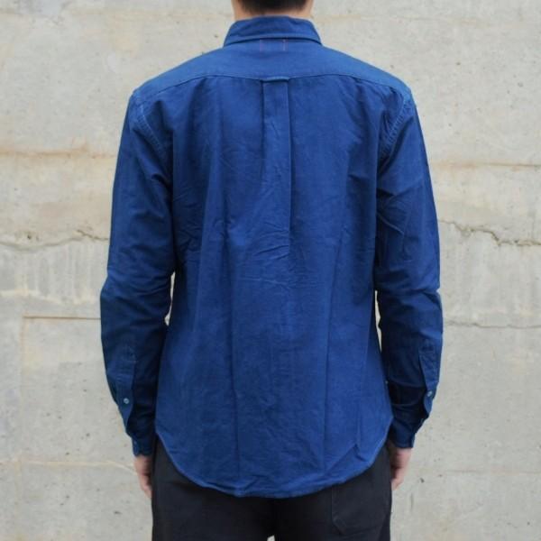 藍染め 長袖 シャツ メンズ ボタンダウン オックスフォードシャツ 襟付