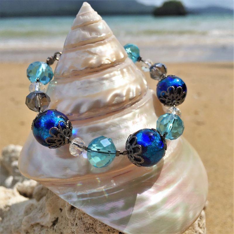 ほたる玉 ブレスレット ホタル ガラス とんぼ玉 光る 沖縄 琉球 お土産