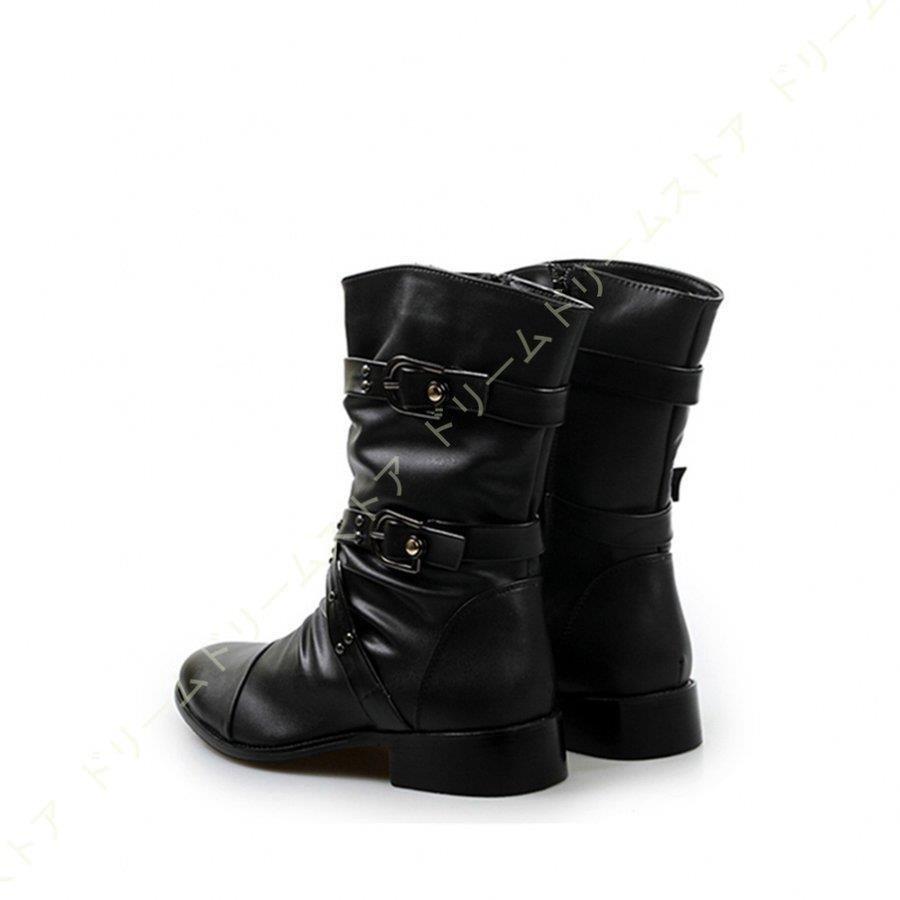 バックルブーツメンズ エンジニアブーツ 本革 リベット ライダース