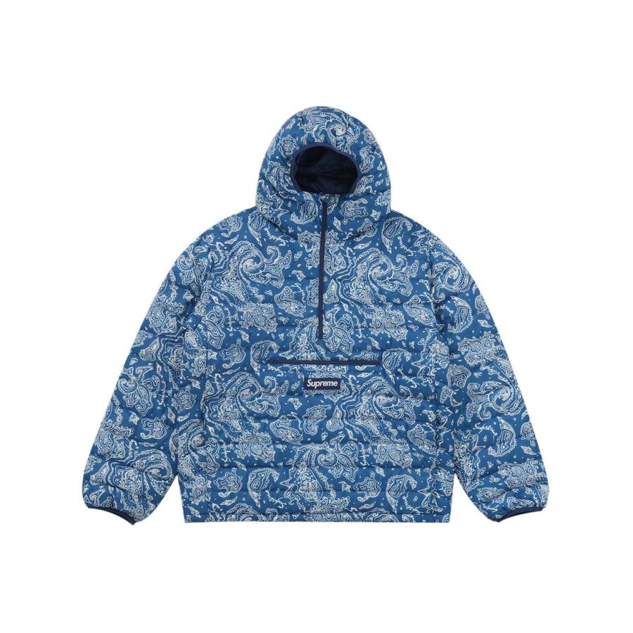Supreme Micro Down Half Zip Hooded Pullover Blue Paisley