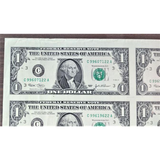 レア】本物のアメリカ1ドル紙幣未裁断32面シート（米ドル$32分！）状態