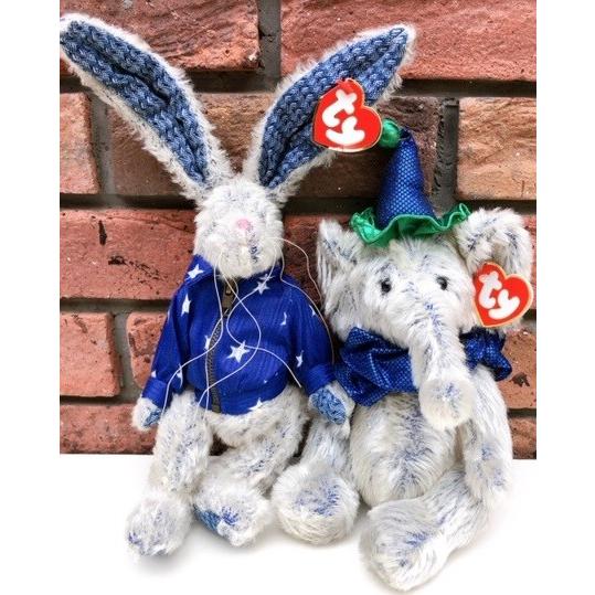 ウサギとゾウのサーカス風ぬいぐるみ2体セット