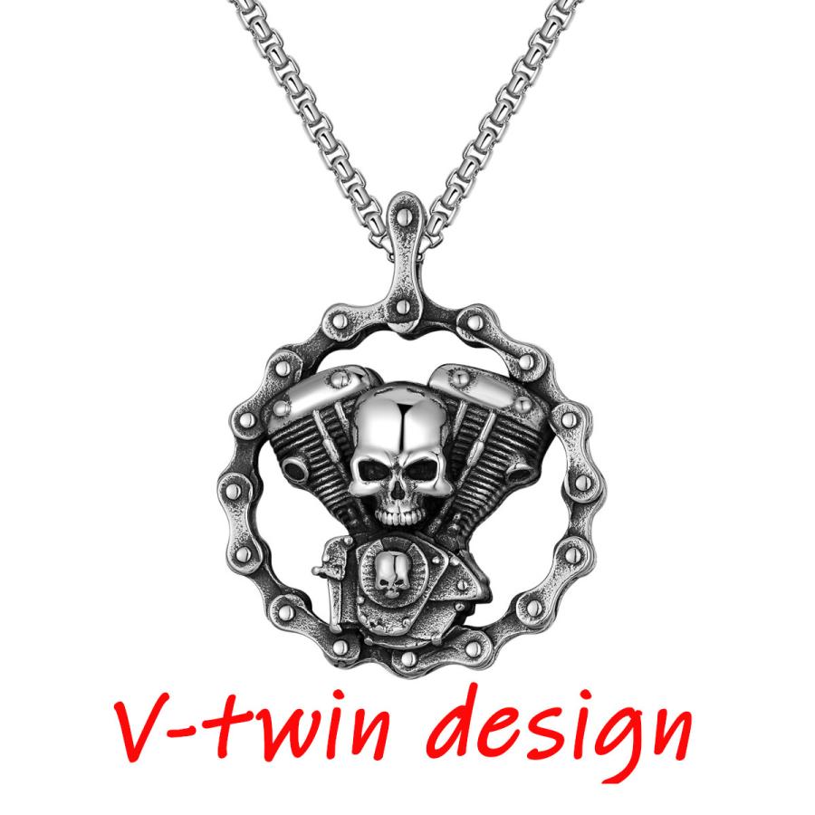 ネックレス スカル ロック V-twin ハーレーダビッドソン ステンレス製