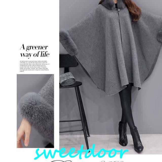 フォックスファー付 ポンチョ コート ケープコート レディース マント