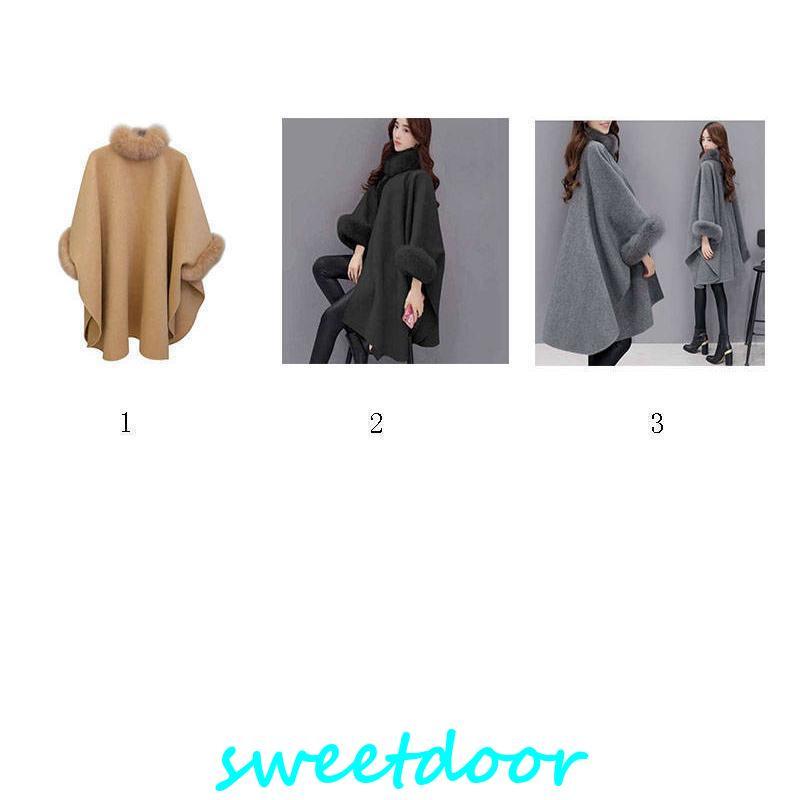 フォックスファー付 ポンチョ コート ケープコート レディース マント