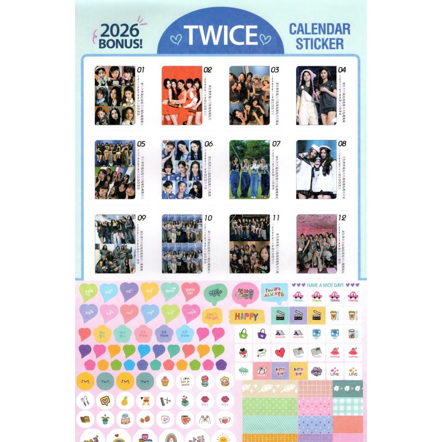 TWICE グッズ 大判 壁掛け カレンダー 2026年 (令和8年) + ステッカー