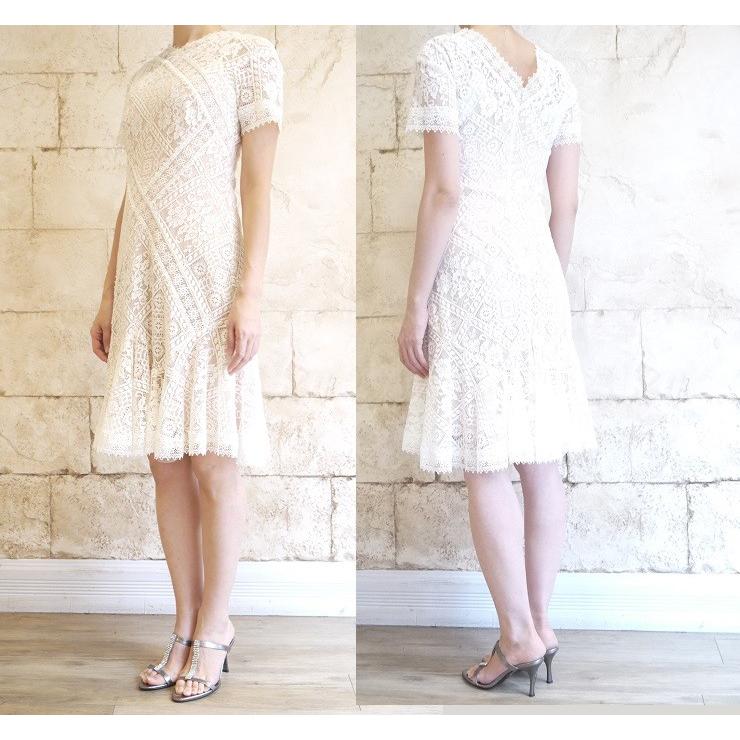 タダシ ショージ TADASHI SHOJI 白レース 半袖 フレアー ワンピース