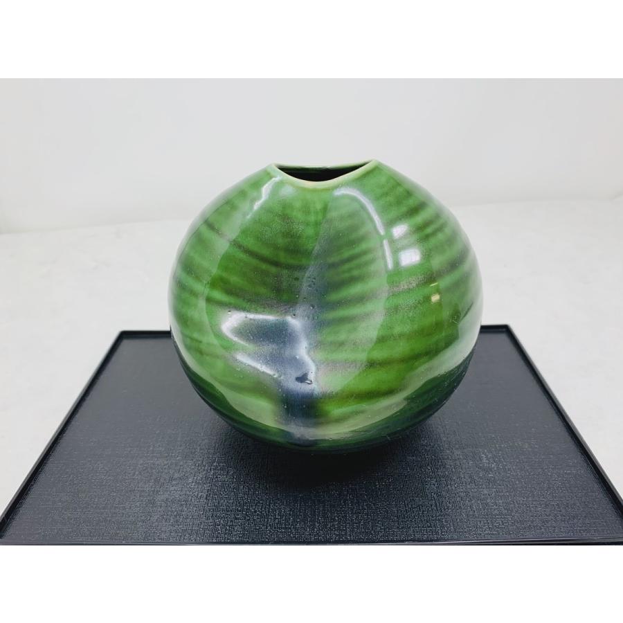 知山窯 織部 花瓶【和食器 美濃焼 知山 花びん 花器 変形 いびつ