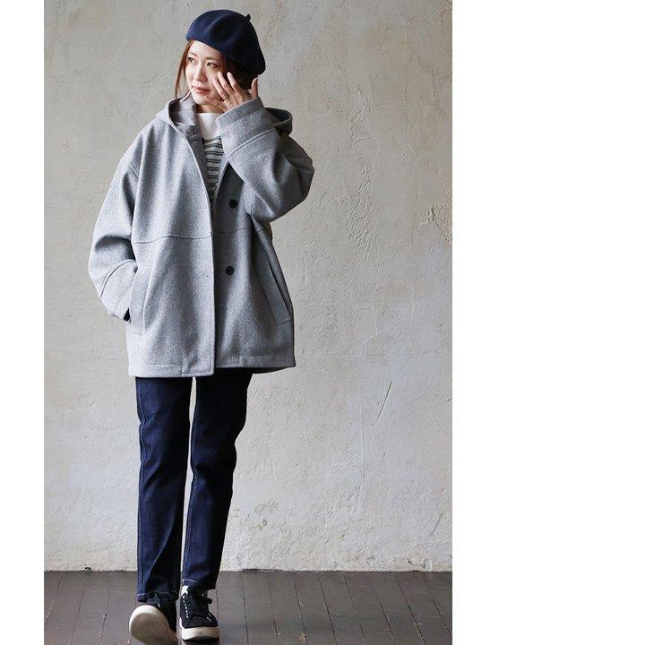 PATY コート メルトン風 レディース フード付き ポリエステル 裏地付き