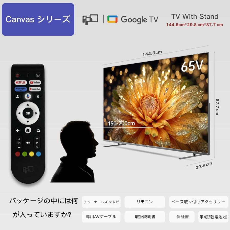 FPD チューナーレス テレビ 4K 65インチ Google TV 65V型 液晶テレビ