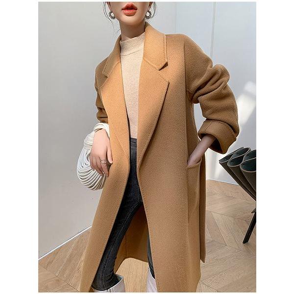 上品ロングコート ウール100% リバーコート ベージュ ダブルフェイス