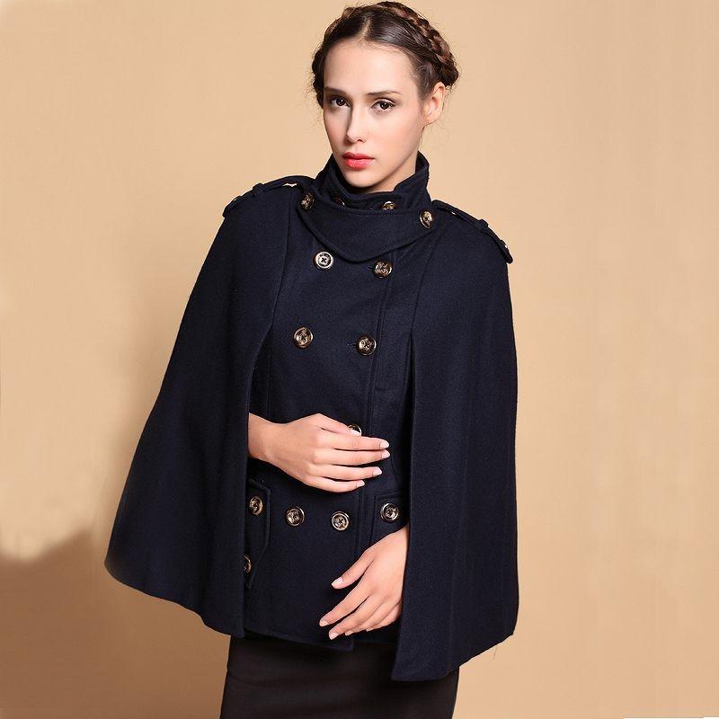 ポンチョコート マント ケープ ダブル ハーフコート ウール キャメル