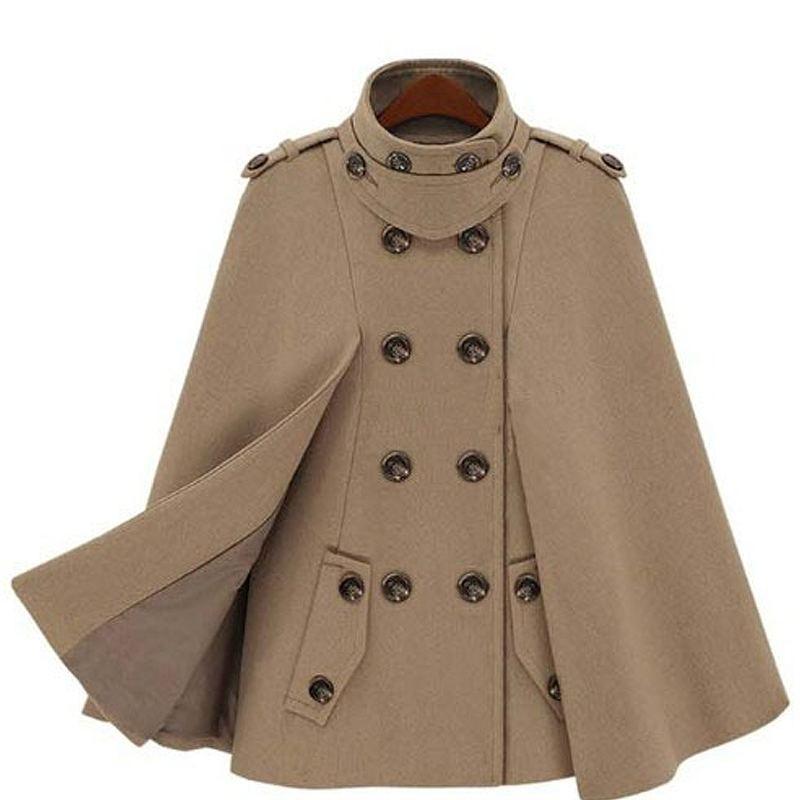 ポンチョコート マント ケープ ダブル ハーフコート ウール キャメル