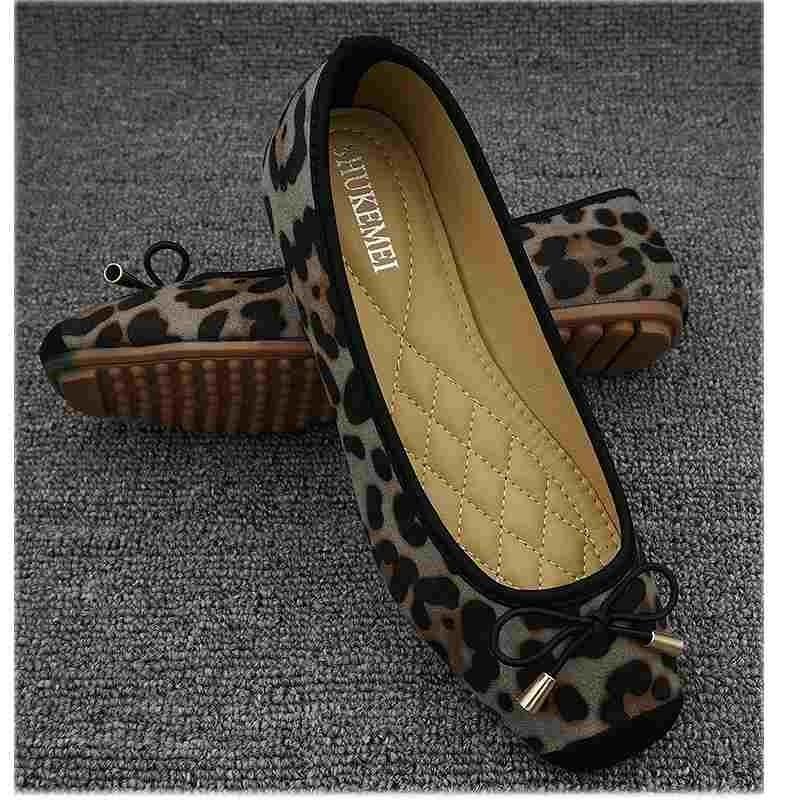 フラットシューズ パンプス リボン 豹柄 バンビ レオパード アニマル