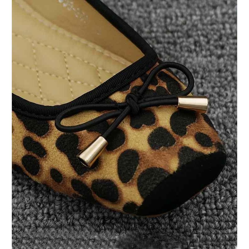 フラットシューズ パンプス リボン 豹柄 バンビ レオパード アニマル