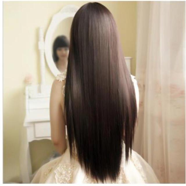 茶色 ダークブラウン ロングストレート ウィッグ かつら レディース