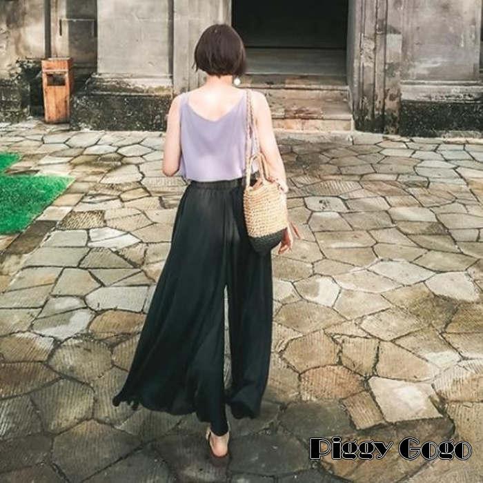 ワイドパンツ フレアパンツ レディース サテン スカーチョ ロング