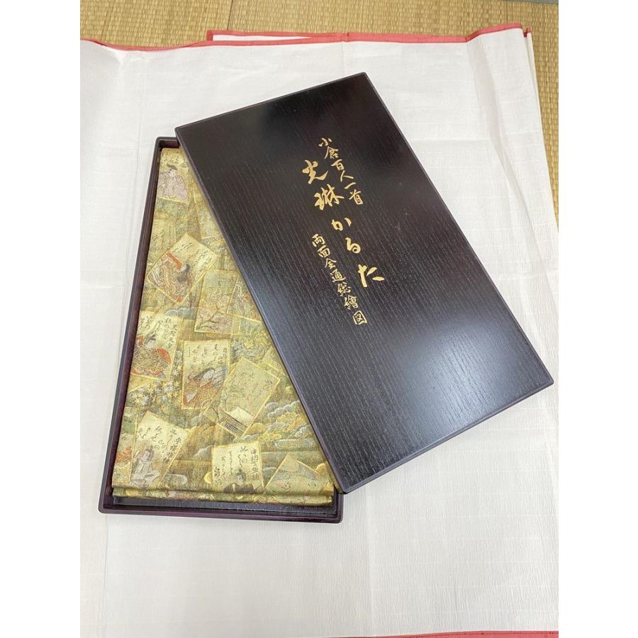 中古 】 袋帯 両面全通総絵図 小倉百人一首 光琳かるた 柄 ケース付き
