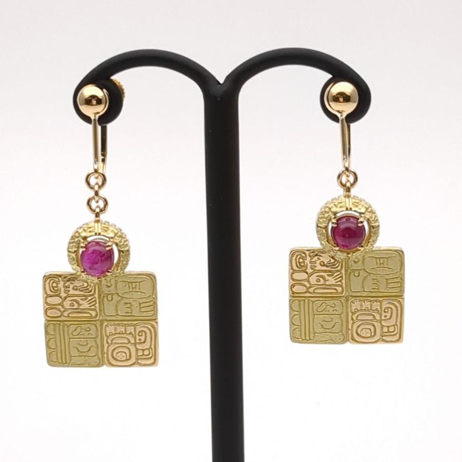 池田啓子 AKコレクション イヤリング K18 5.9g ルビー スクエア 磨き済