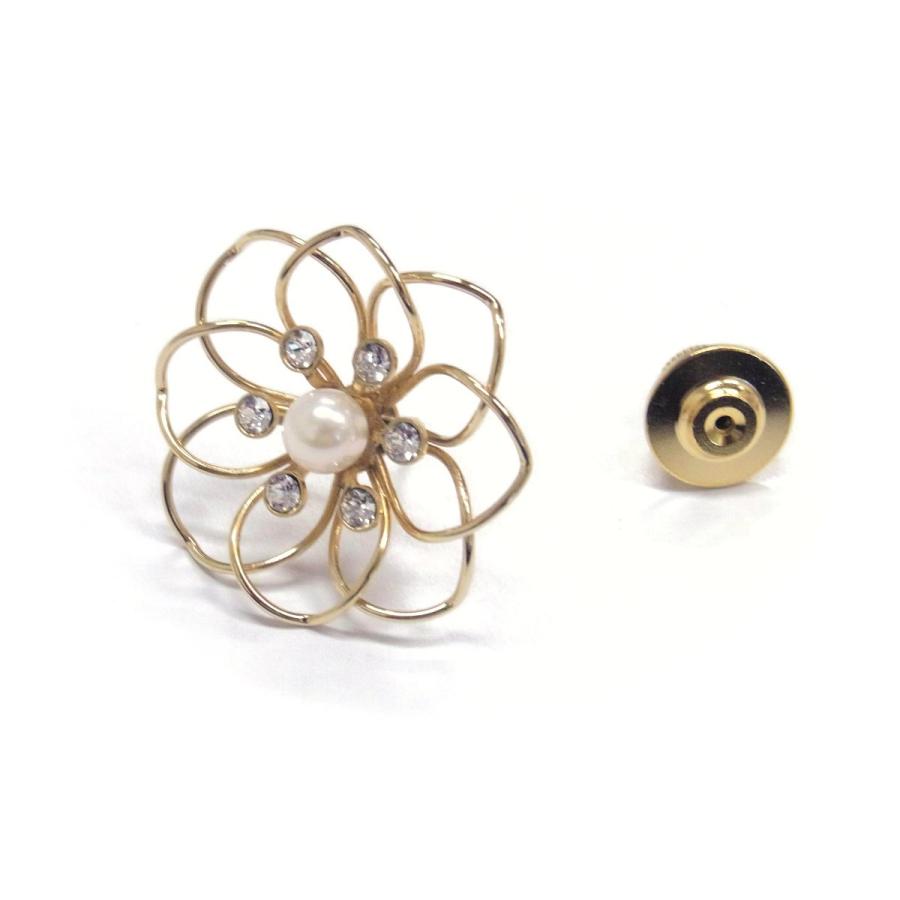 花モチーフ ゴールド パールブローチ タックブローチ 本真珠