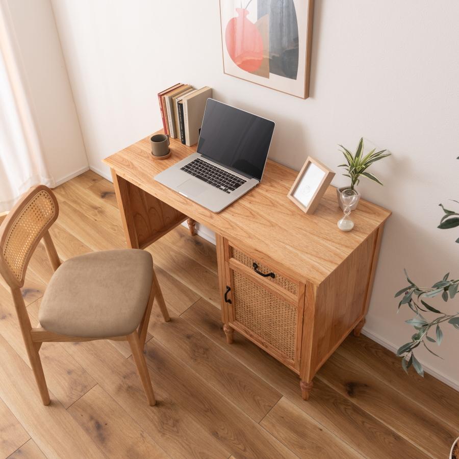 デスク 机 完成品 ミンディ材 ラタン ろくろ脚 北欧 ナチュラル