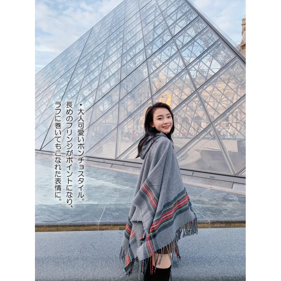 爆買 ポンチョ フード付 ストール 大判 ケープ フード付き チェック