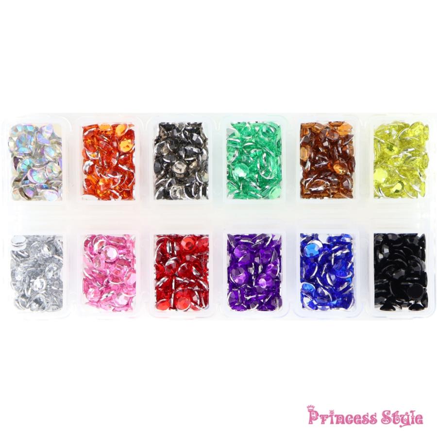 ラインストーン デコ ネイル レジン パーツ 12色 5mm（約850粒） 大