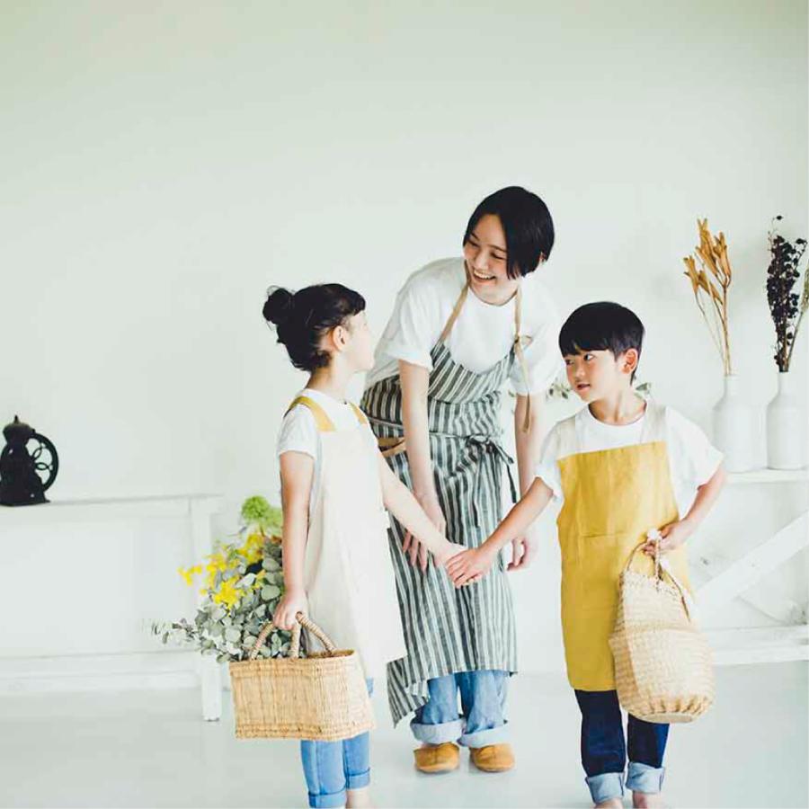 エプロン キッズ リネン 洗える 全6色 無地 ストライプ ガーデニング