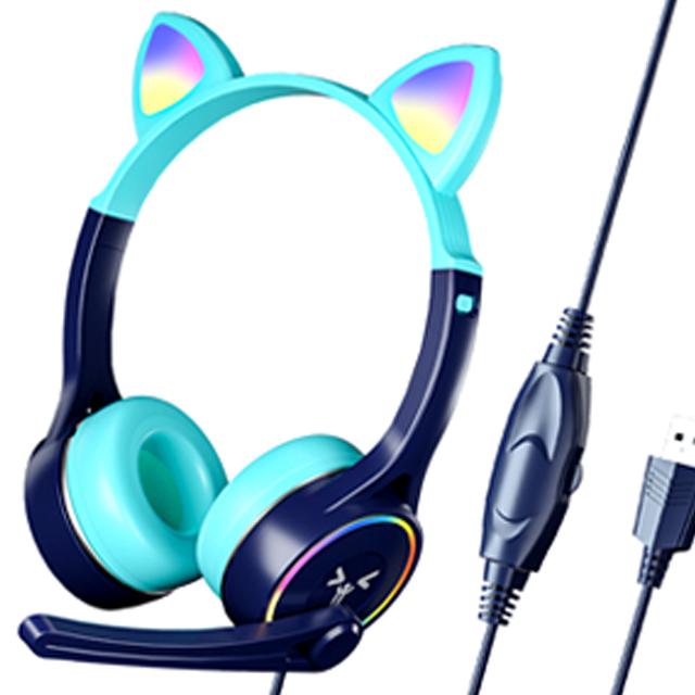 7色に光るヘッドセット！高音質ゲーミングLED猫耳ヘッドフォン (PC
