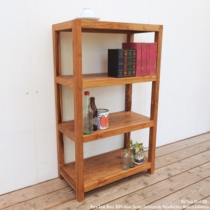 オールドチーク無垢材 4段ラック幅60cm×高さ100cm 送料無料 本棚