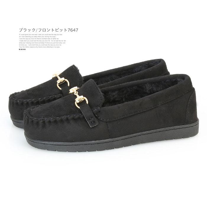 ローヒール 厚底 ファー モカシン ビット シューズ レディース