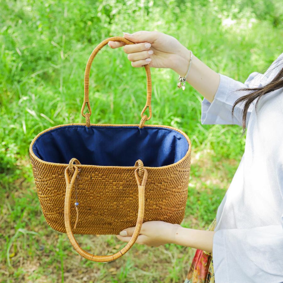 アタバッグ かごバッグ アタ 編まれた 高級 かご バッグ 蓋付き