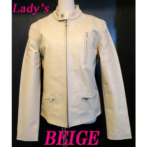 レディース 本革 シングルライダース レザージャケット ベージュ BEIGE
