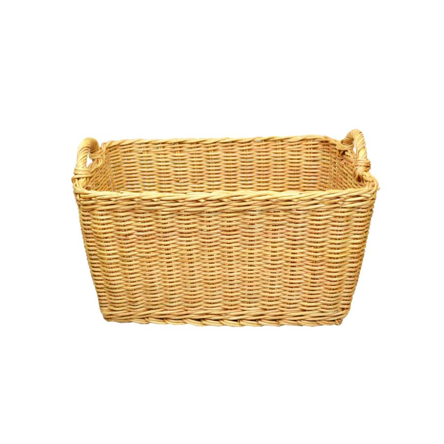 ラタン 角 深型 取っ手付き ランドリーバスケット 脱衣かご : ラタン