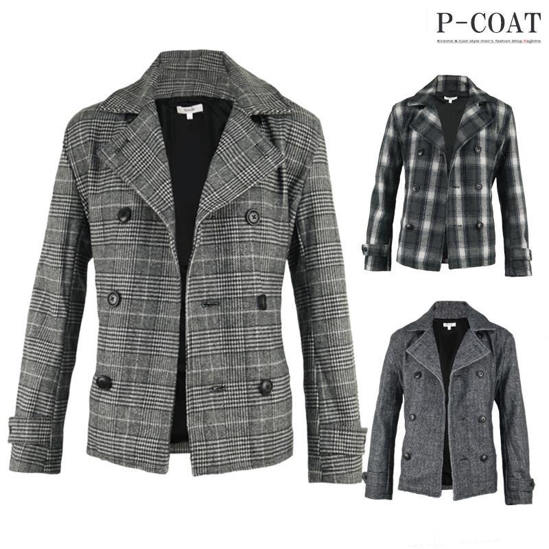 Pコート メンズ ピーコート チェック柄 グレンチェック おしゃれ 大人