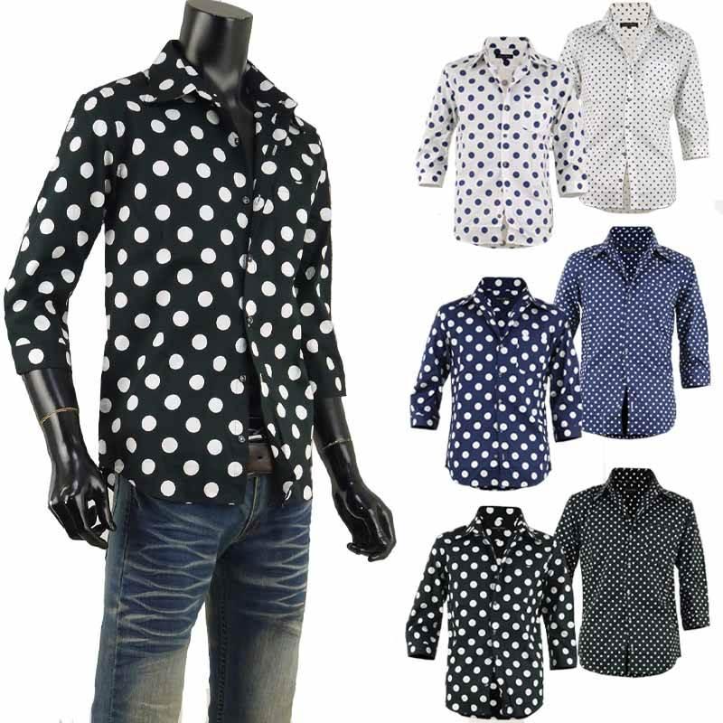 ドットシャツ メンズ 水玉 七分袖 ドレスシャツ お洒落 7分 日本製