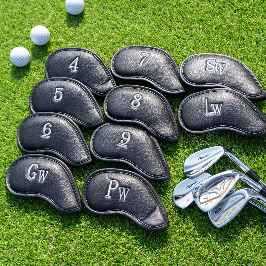 ゴルフアイアンカバー マグネット クラブヘッドカバー セット 合成皮革