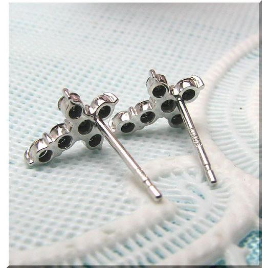 ブラックダイヤ ピアス K10WG ブラックダイヤモンド クロス 十字架