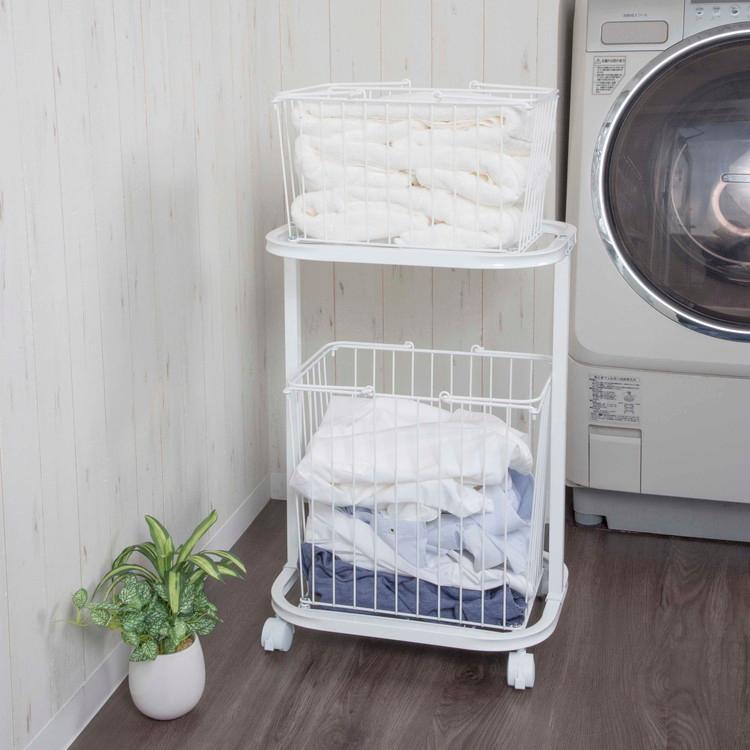 ランドリーラック バスケット カゴ 洗濯かご2個付き 洗濯機 ラック