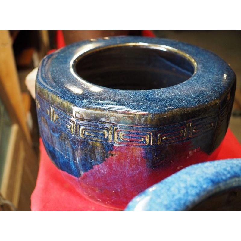 レトロな陶器火鉢 瀬戸火鉢 睡蓮鉢 金魚鉢に 昭和中期 古録展 送料別 E