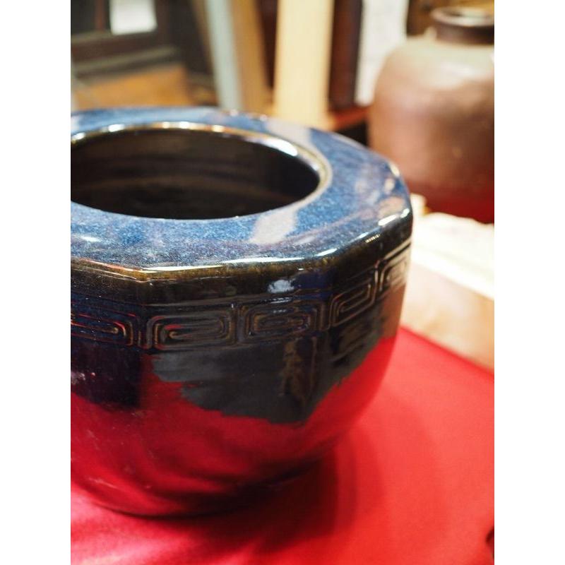 レトロな陶器火鉢 瀬戸火鉢 睡蓮鉢 金魚鉢に 昭和中期 古録展 送料別 E