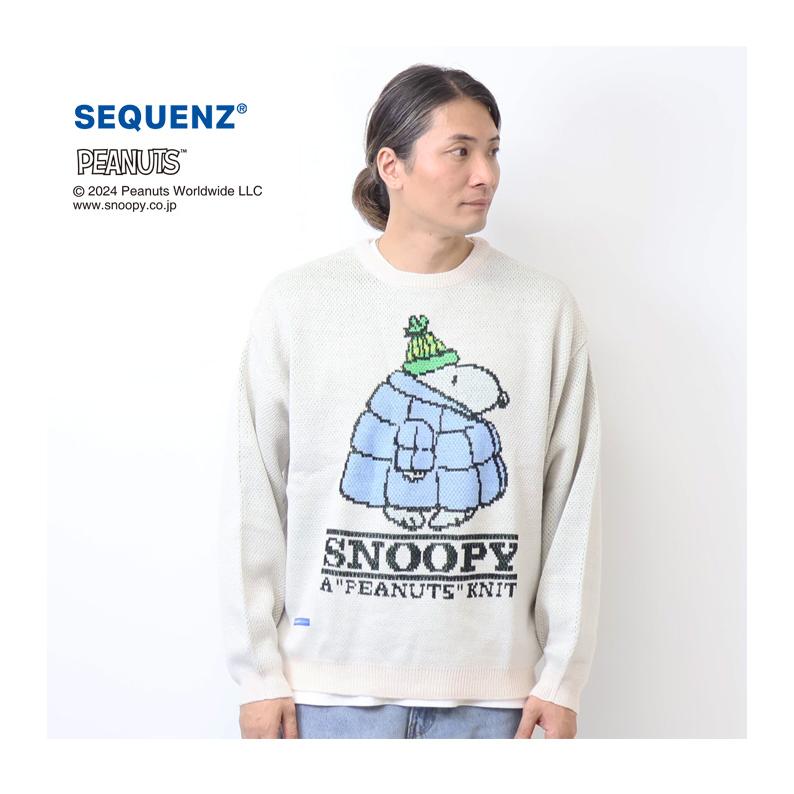 SEQUENZ スヌーピー ジャガード セーター ニット クルーネック メンズ