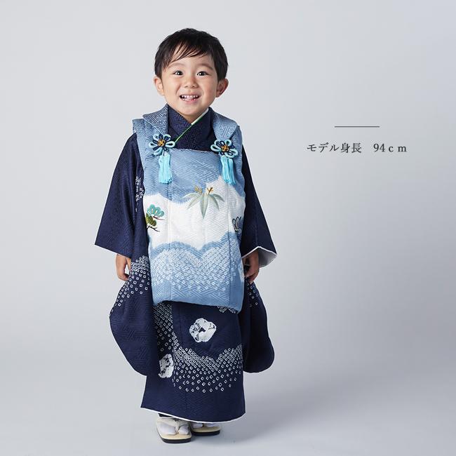 被布コート 七五三 3歳 着物 男の子 レンタル 被布 正統派 正絹 ブルー