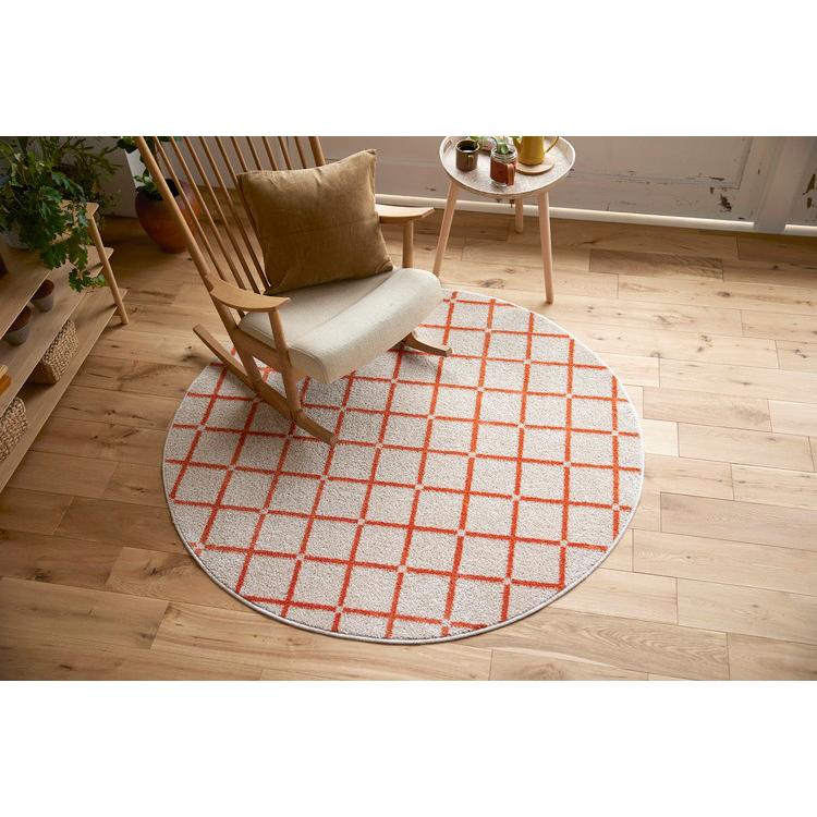 日本製 ラグ 円形 直径150cm 丸 滑り止め オセロ チェック柄 カラー