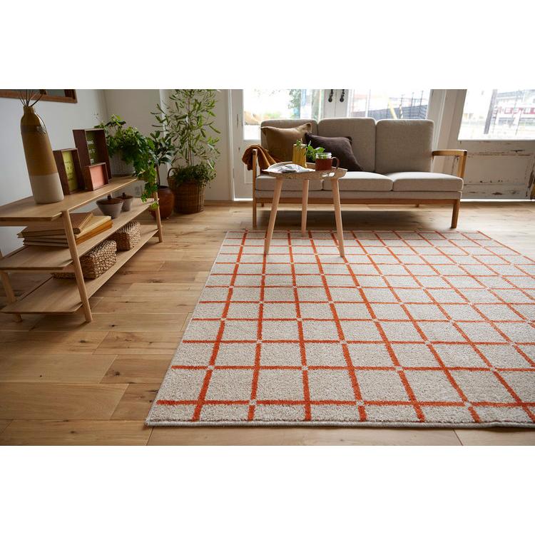 日本製 ラグ 185×185cm 滑り止め オセロ チェック柄 カラーライン