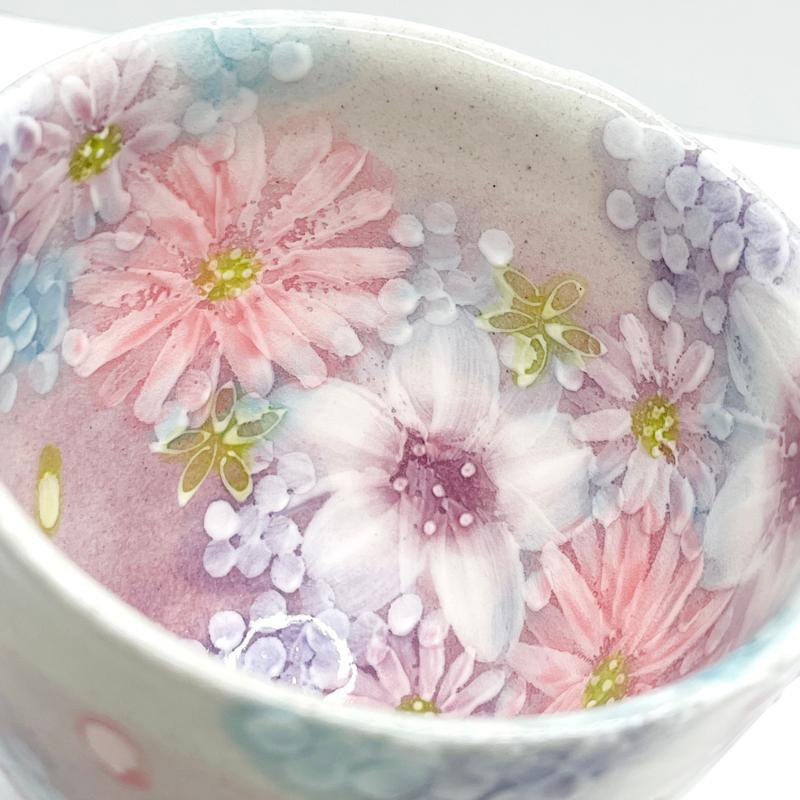 工房ゆずりは 湯呑茶碗 色彩花 瀬戸焼 花柄 優しい感性 女性だけの工房
