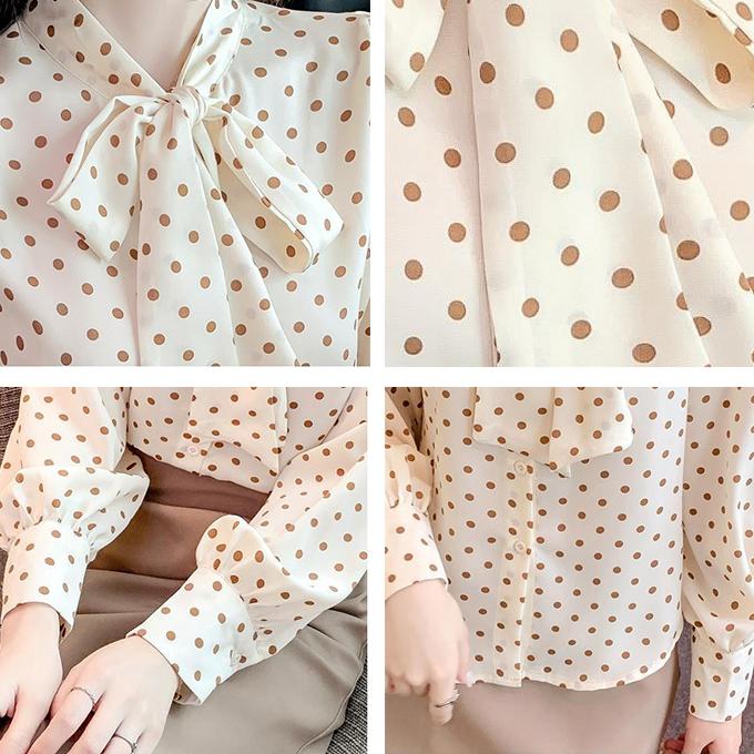 ドットブラウス 水玉 シフォンブラウス リボンボウタイブラウス
