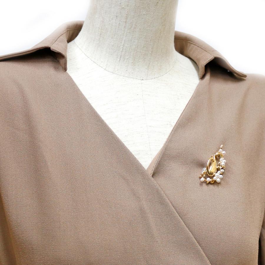 タサキ K18 ブローチ ダイヤモンド 0.03ct パール 白鳥 18金 K18